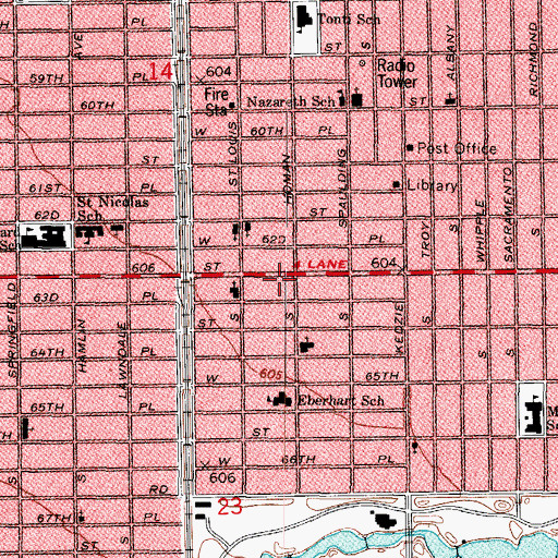 Topographic Map of Jehovahs Witnesses Chicago Lawn, IL