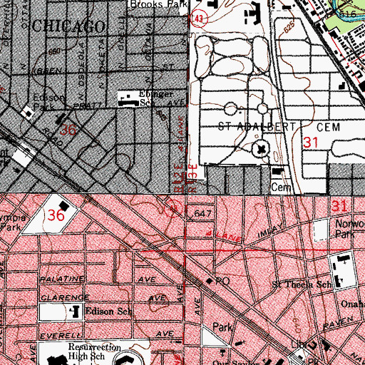 Topographic Map of Jehovahs Witnesses Norwood Park Unit, IL