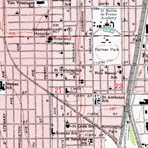 Topographic Map of Jehovahs Witnesses Roseland Unit, IL