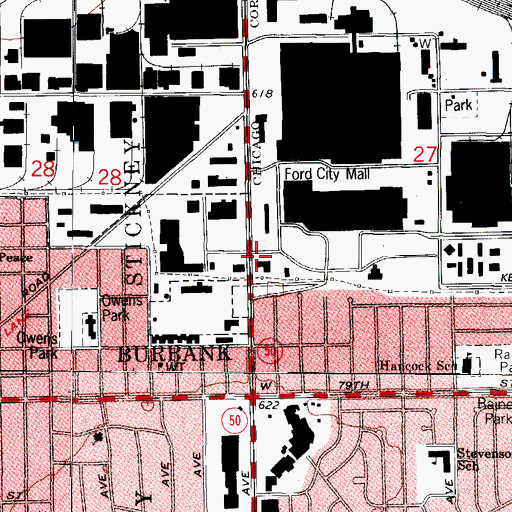 Topographic Map of John Amico School of Hair Design, IL