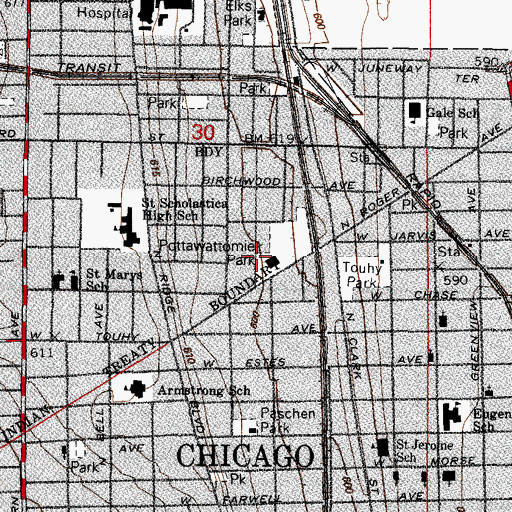 Topographic Map of Jordan Community School, IL