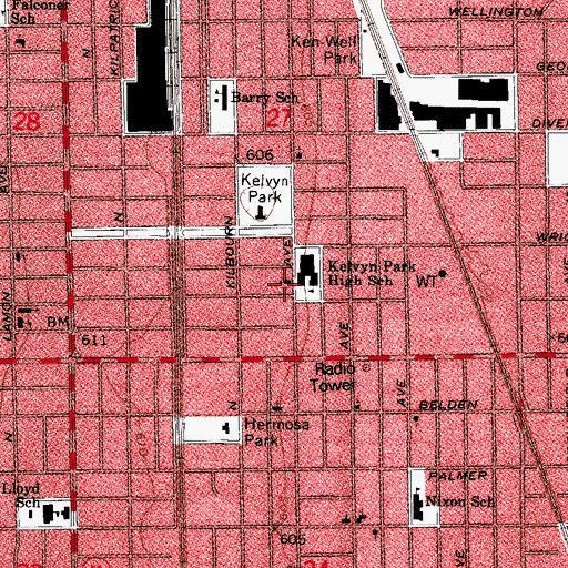 Topographic Map of Kelvyn Park Presbyterian Church, IL