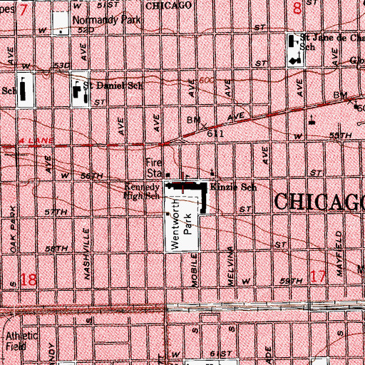 Topographic Map of Kennedy High School, IL