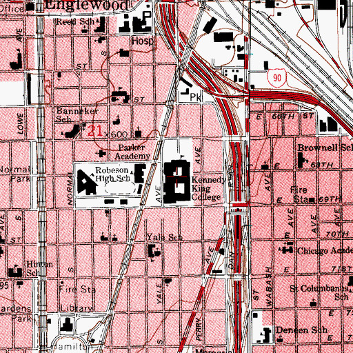 Topographic Map of Kennedy - King College, IL