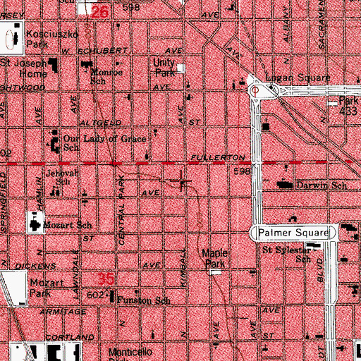Topographic Map of Kimball Avenue Evangelical Congregational Church, IL