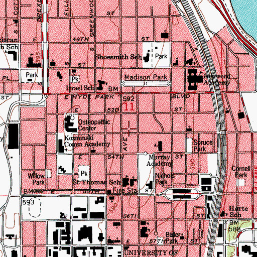 Topographic Map of Kimbark Plaza Shopping Center, IL