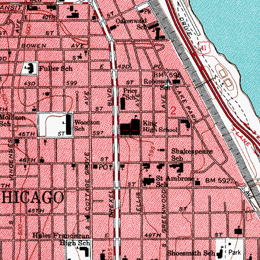 Topographic Map of King High School, IL
