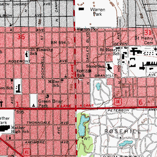 Topographic Map of Korczak Park, IL