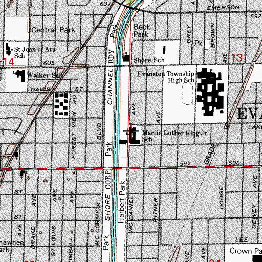 Topographic Map of Martin Luther King Junior Literary and Fine Arts School, IL