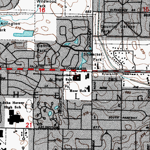 Topographic Map of MacArthur Middle School, IL