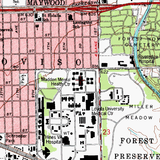 Topographic Map of John J Madden Mental Health Center, IL