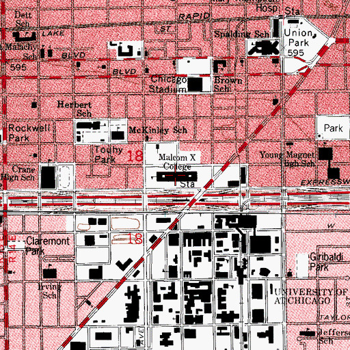 Topographic Map of Malcom X College, IL