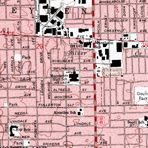 Topographic Map of Mannheim High School, IL