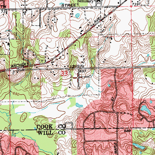 Topographic Map of Maple Leaf Estates, IL