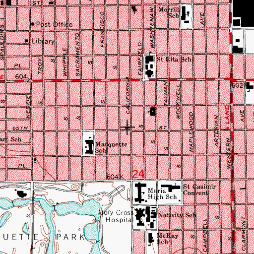 Topographic Map of Marquette Park Presbyterian Church, IL