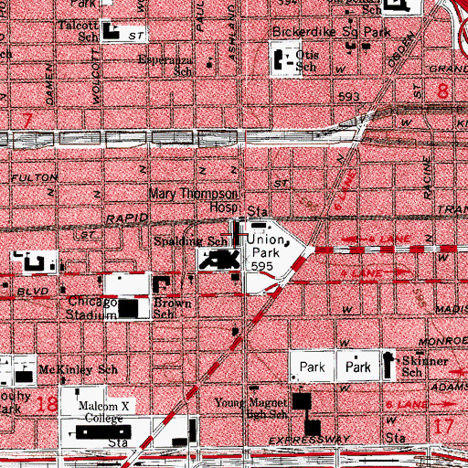 Topographic Map of Mary Thompson Hospital (historical), IL