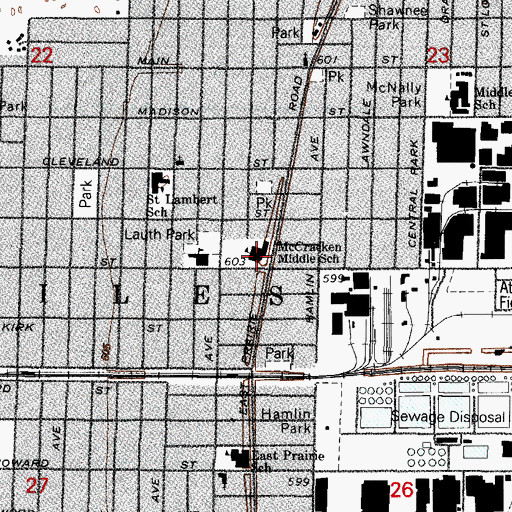 Topographic Map of Oliver McCracken Middle School, IL
