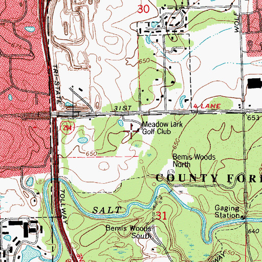 Topographic Map of Meadow Lark Golf Club, IL