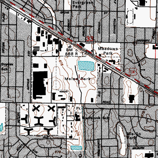 Topographic Map of Melas Park, IL