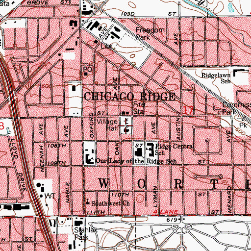 Topographic Map of Memorial Park, IL