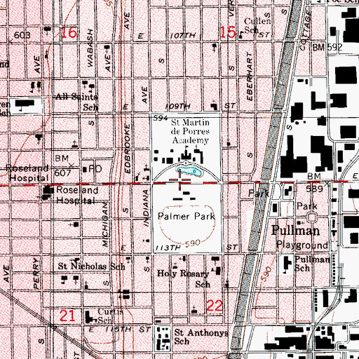 Topographic Map of Mendel Catholic High School (historical), IL