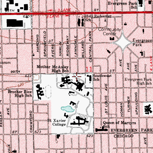 Topographic Map of Mercy Hall, IL
