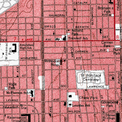 Topographic Map of Methodist Hospital of Chicago, IL