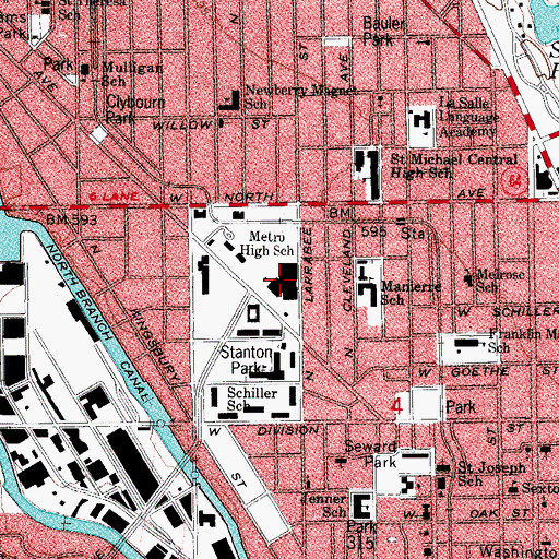 Topographic Map of Metro High School, IL
