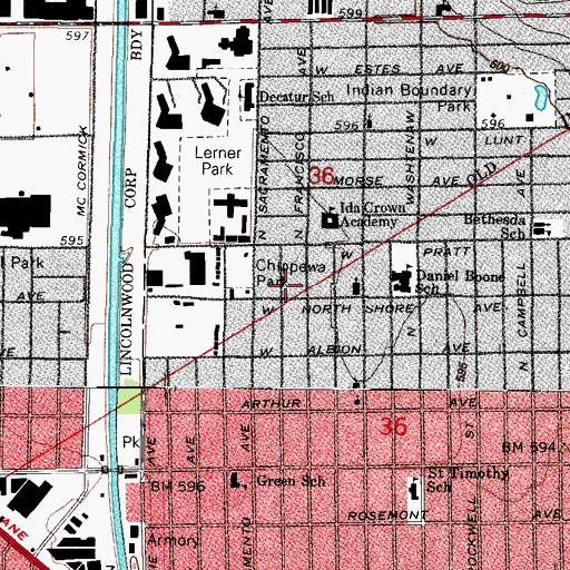 Topographic Map of Michelson Classic Guitar School, IL