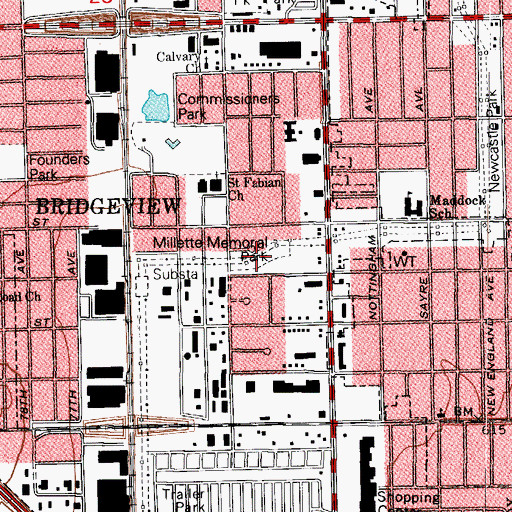 Topographic Map of Millette Memorial Park, IL