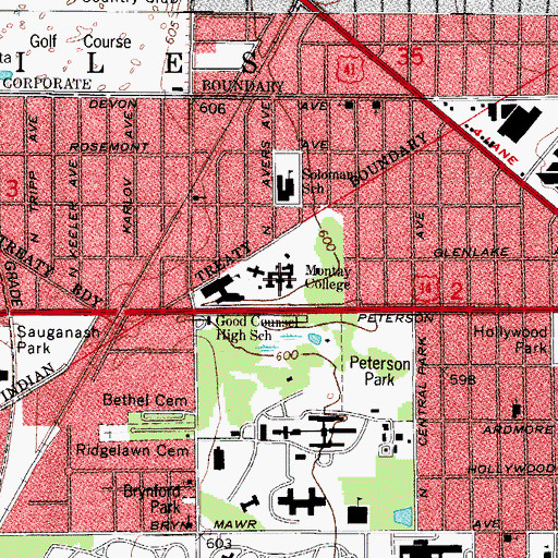 Topographic Map of Montay College, IL