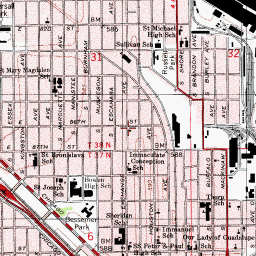 Topographic Map of Monte Olivo Roman Catholic Church (historical), IL