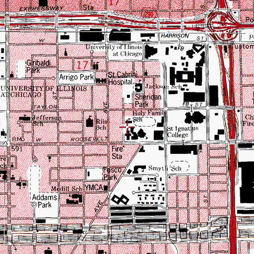 Topographic Map of Montessori School of Holy Family, IL
