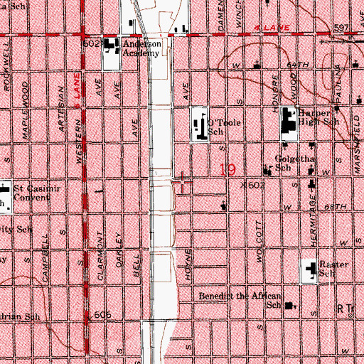Topographic Map of Monument of Love Church of God in Christ, IL