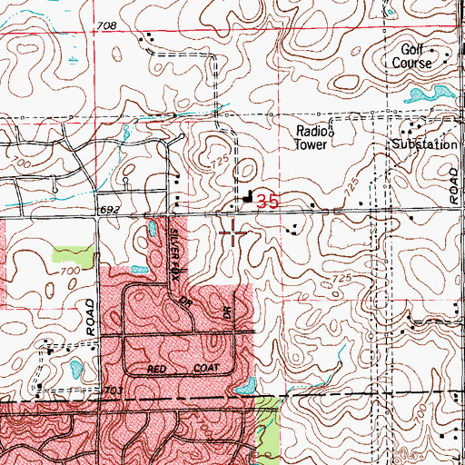 Topographic Map of Moorefield Estates, IL