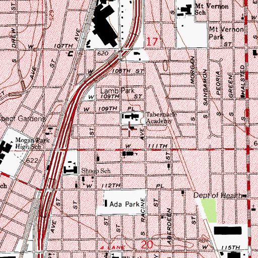 Topographic Map of Morgan Park Church of God, IL