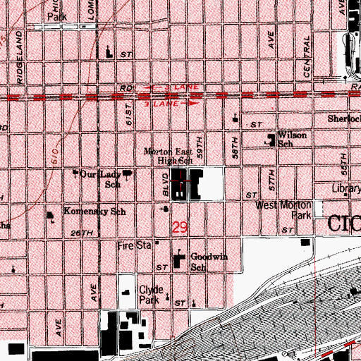 Topographic Map of Morton East High School, IL