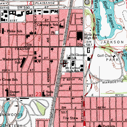 Topographic Map of Mount Carmel High School, IL