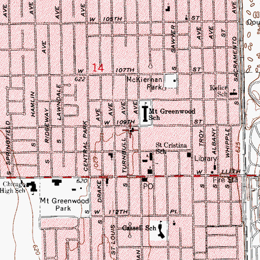 Topographic Map of Mount Greenwood Lutheran Church, IL