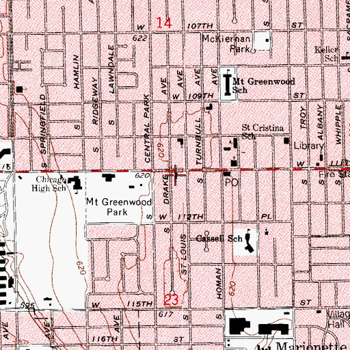 Topographic Map of Mount Greenwood Reformed Church, IL