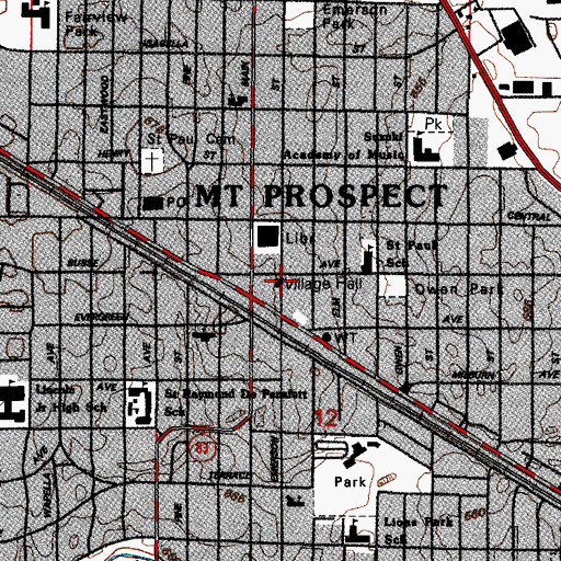 Topographic Map of Mount Prospect Village Hall, IL