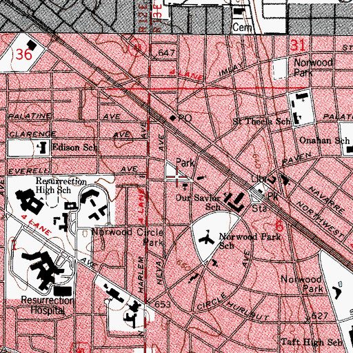 Topographic Map of Myrtle Grove, IL