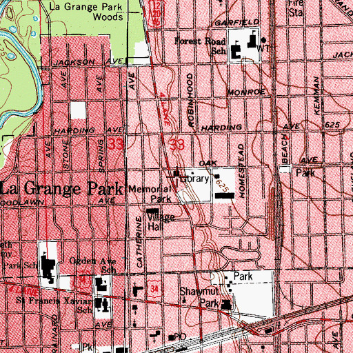 Topographic Map of La Grange Park Public Library, IL