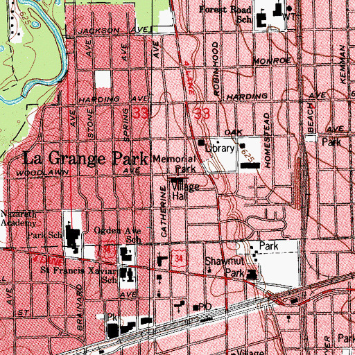Topographic Map of La Grange Park Village Hall, IL