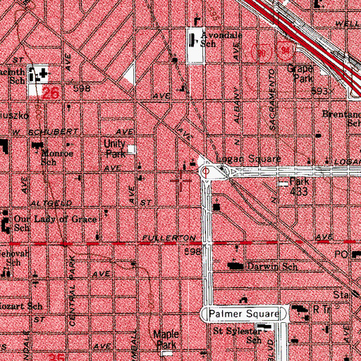 Topographic Map of La Iglesia de Jesus Cristo de los Santos de los Ultimos Dias, IL