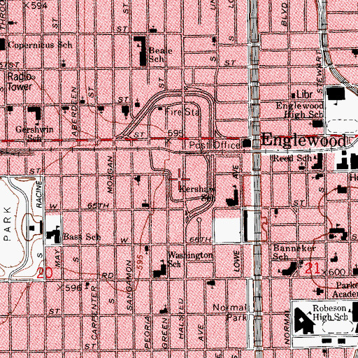 Topographic Map of La Tees Beauty College, IL