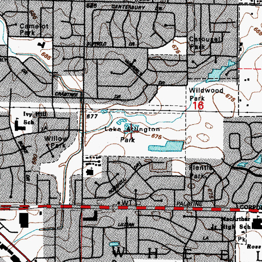 Topographic Map of Lake Arlington Park, IL