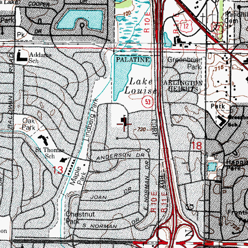Topographic Map of Lake Louise Elementary School, IL