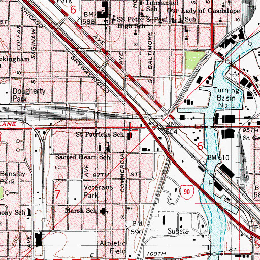 Topographic Map of Las Casas Occupational High School, IL