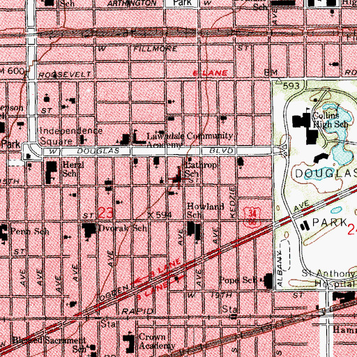 Topographic Map of Lathrop Elementary School, IL